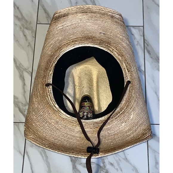 Summit Hats Straw Cowboy Hat Western Palm Leaf Style Leather Band Chin Strap - Picture 7 of 11